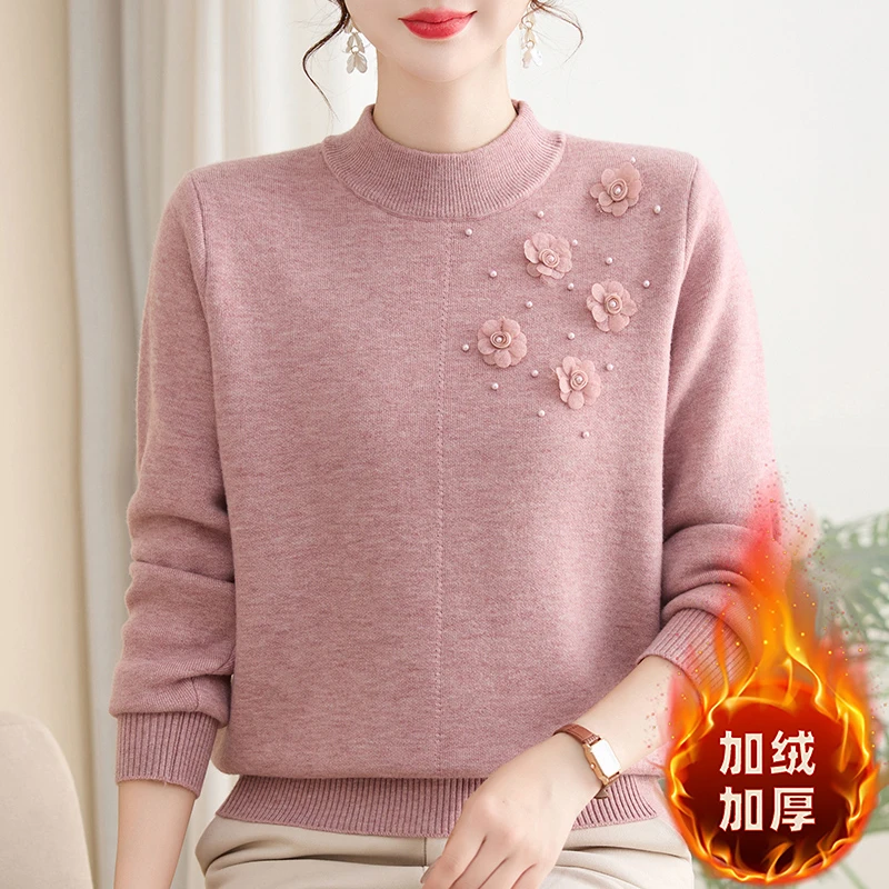 中老年女装保暖加绒款半高领内搭冬季通勤时尚新中式舒适妈妈装