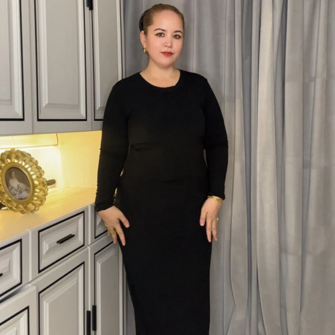 新款时尚白塔显瘦气质优雅长袖连衣裙