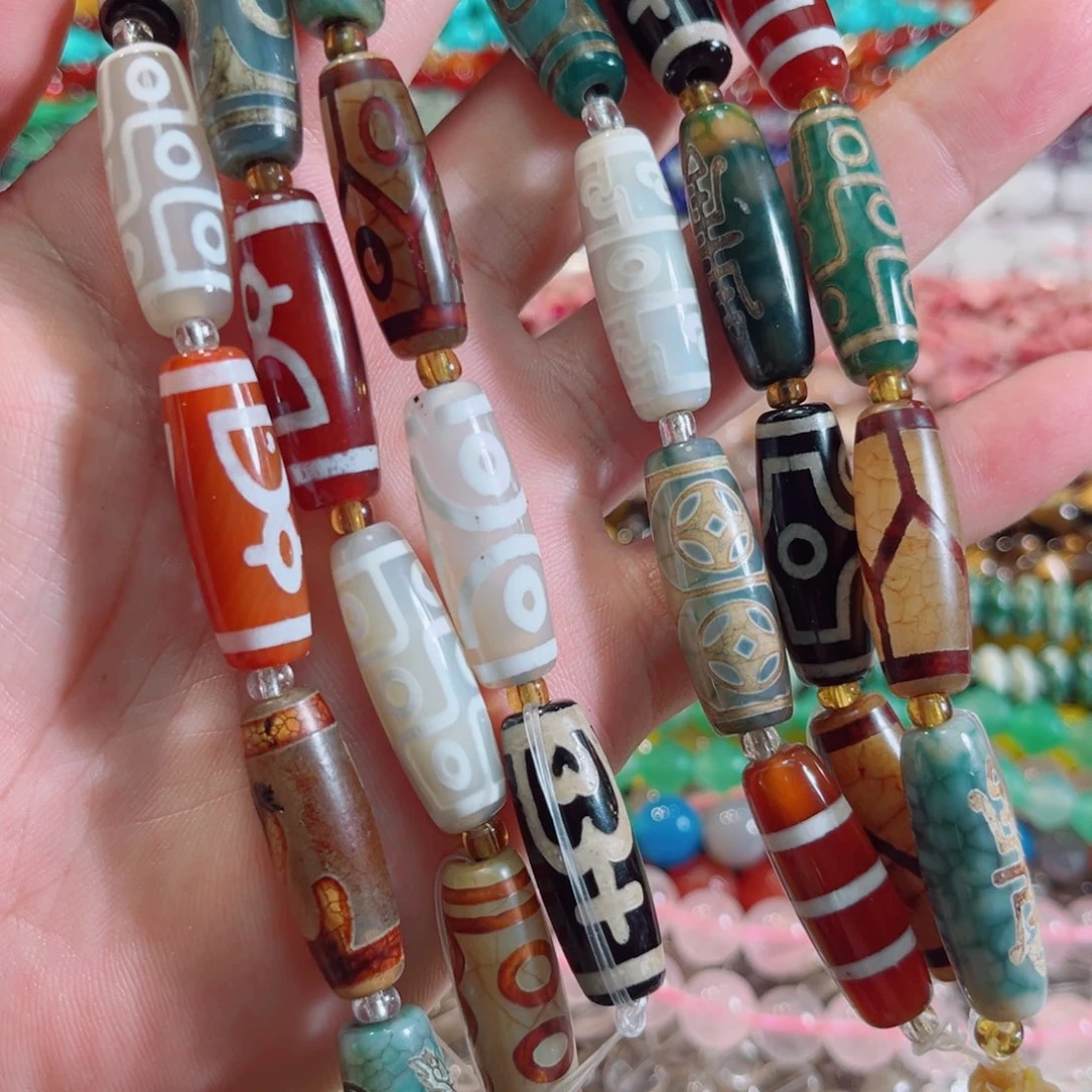 合金玛瑙/玉髓珠宝半成品多宝天竺一条10x30mm