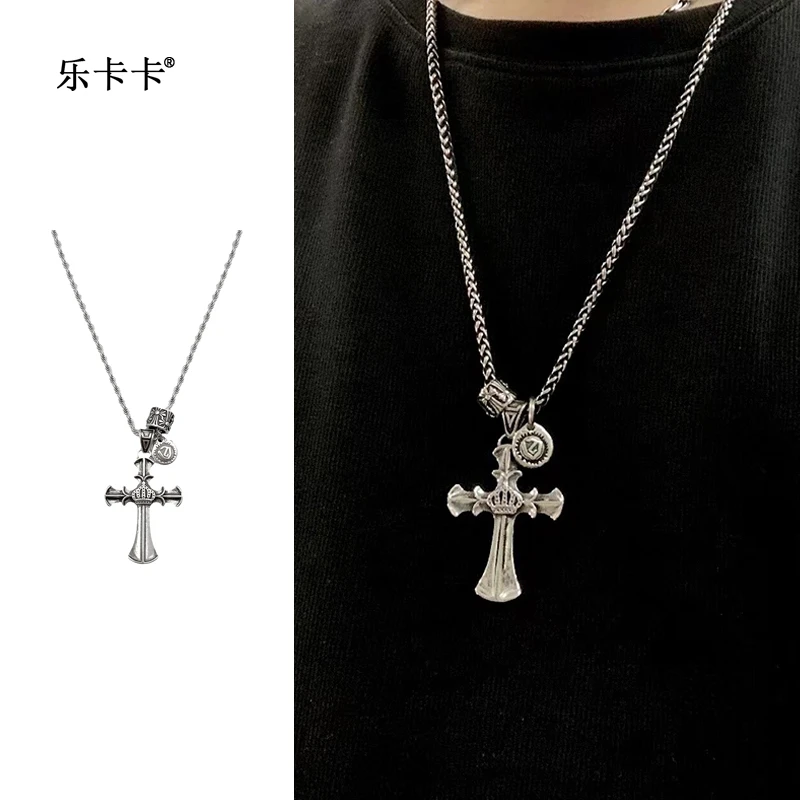钛钢项链 嘻哈街头百搭毛衣链女个性ins克罗十字架吊坠项链男潮牌
