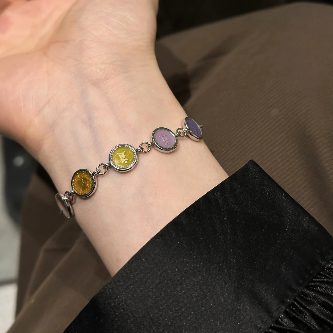 925银手链 S10705多巴胺彩虹色八宝六字真言圆牌手链复古简约百搭