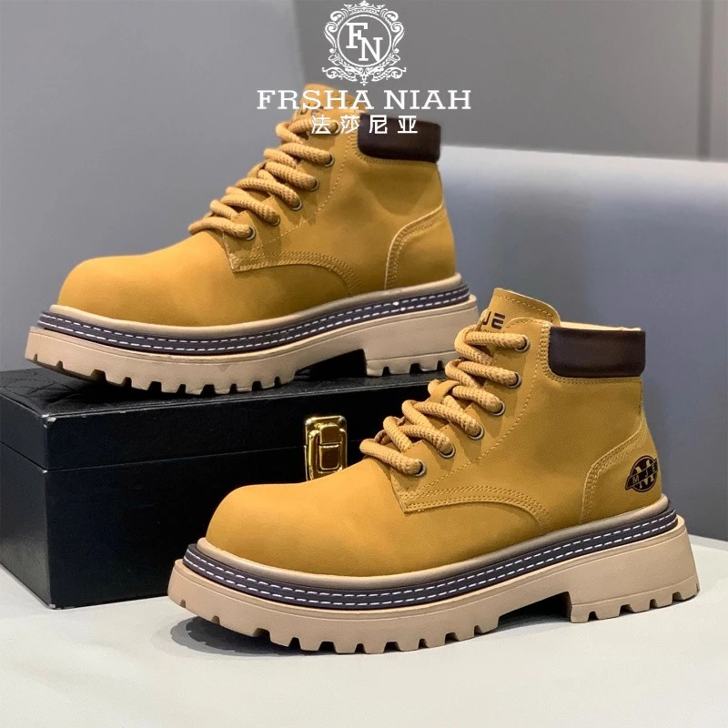 【马丁靴】法莎尼亚经典大黄靴男款厚底增高真皮复古风户外高帮短靴