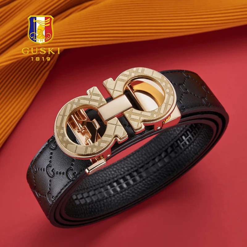 可刻字【生日礼物】GUSKI真皮男款皮带平滑扣腰带生日送爸爸男友