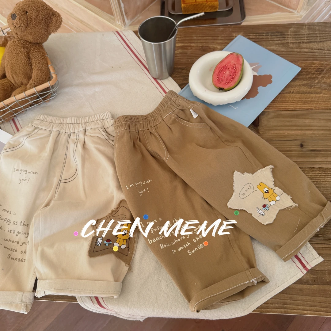 童装印花裤子男童卡其色休闲裤春季小童长裤男宝宝春秋款男孩可爱