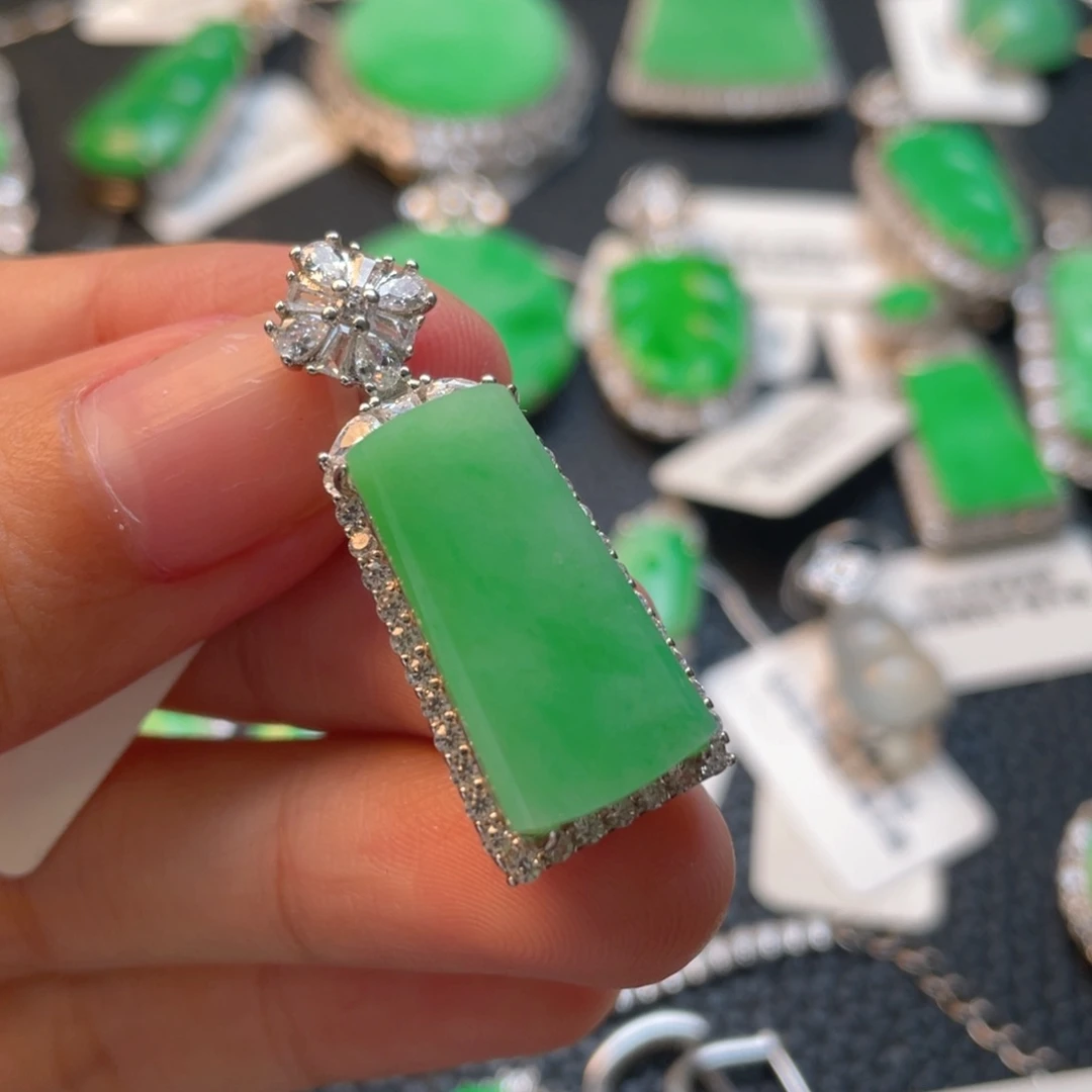 翡翠银S925镶嵌吊坠(不含链)