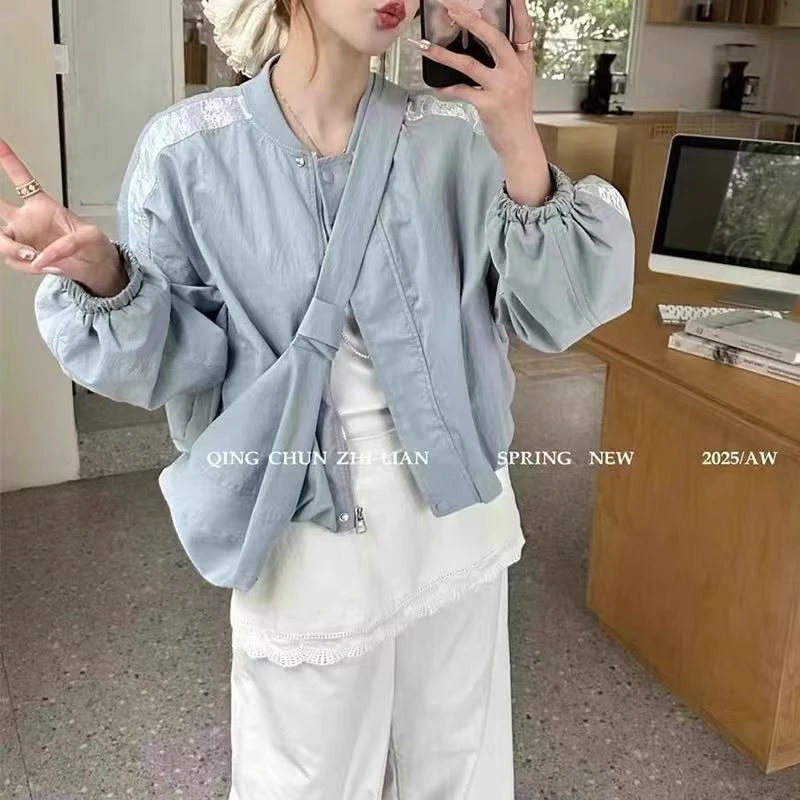 【BK】419/5565/139-9 休闲显瘦配包包棒球服外套女夹克蕾丝