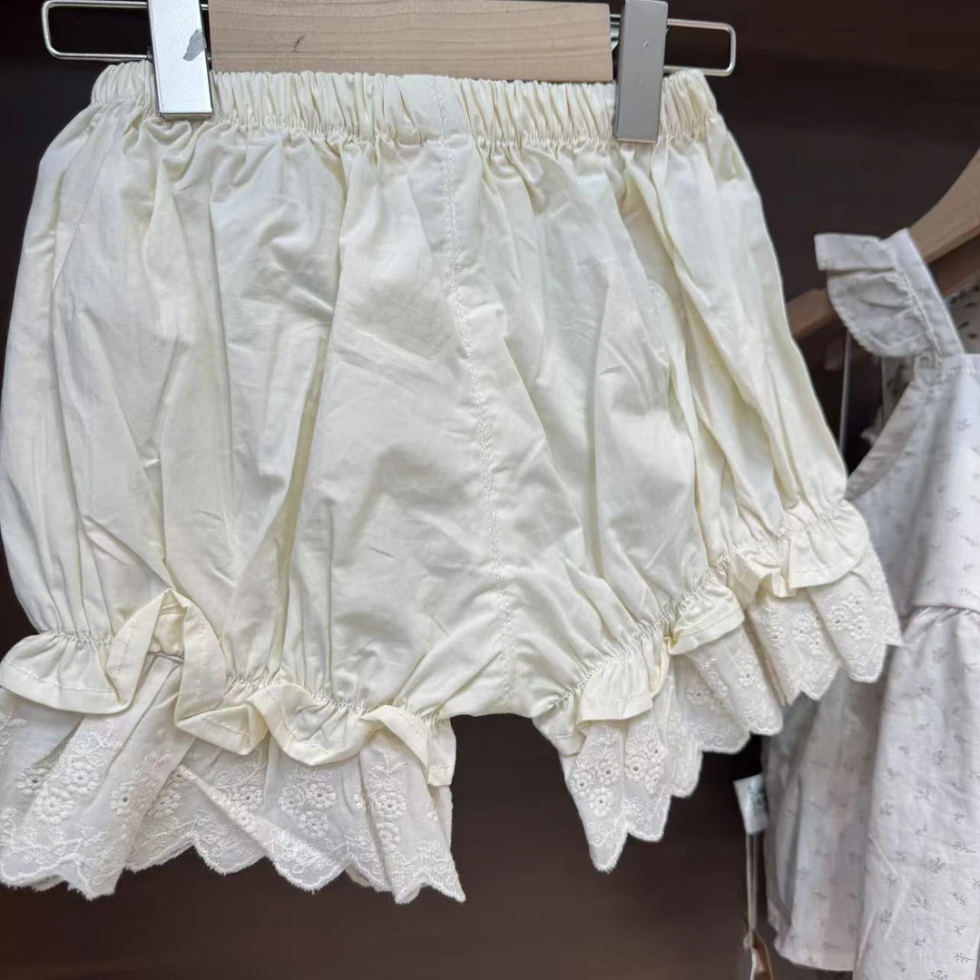 自制米白花边短裤