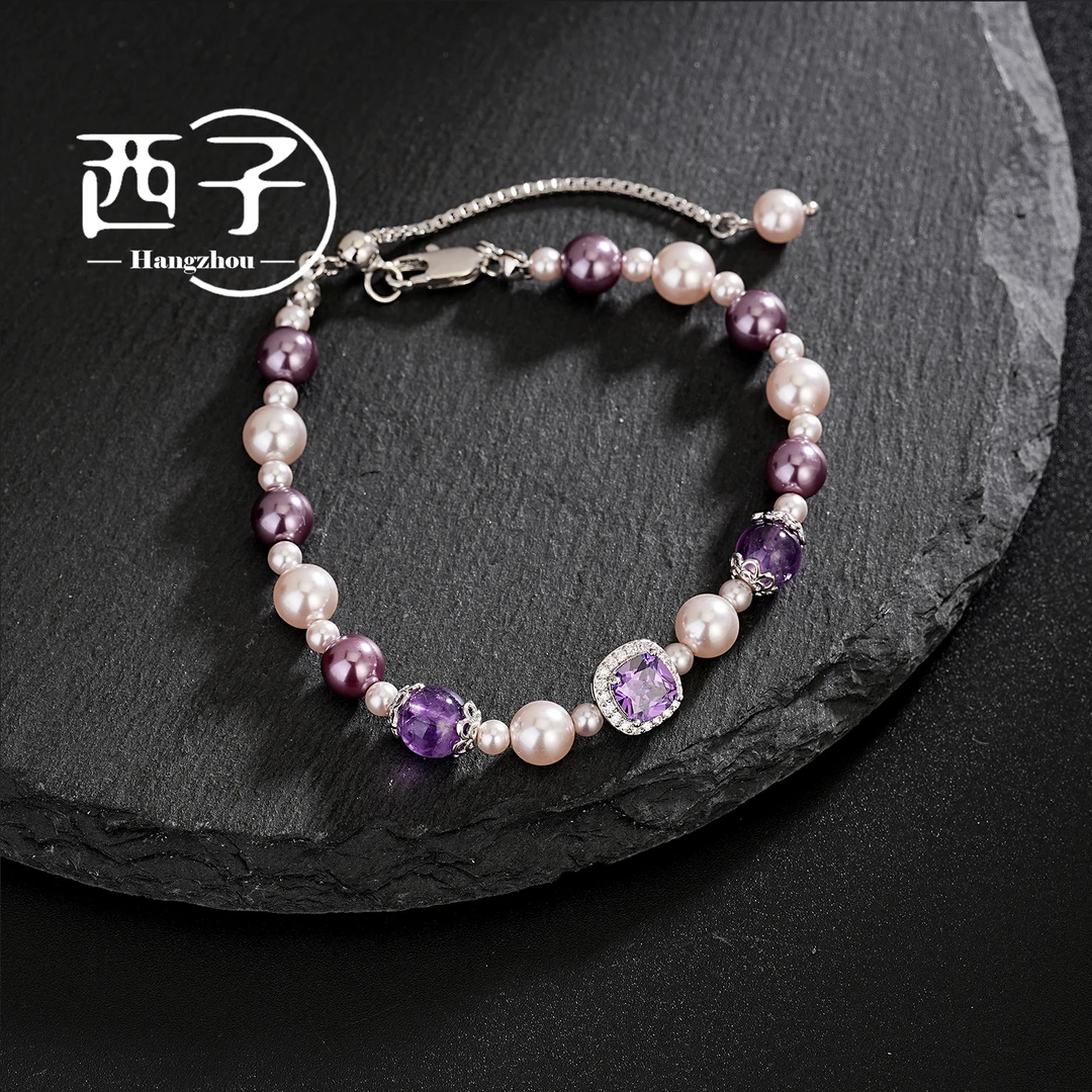 西子饰品高定镀 18K 金 【紫珠方糖手链】原创设计欧若风穿搭银针女