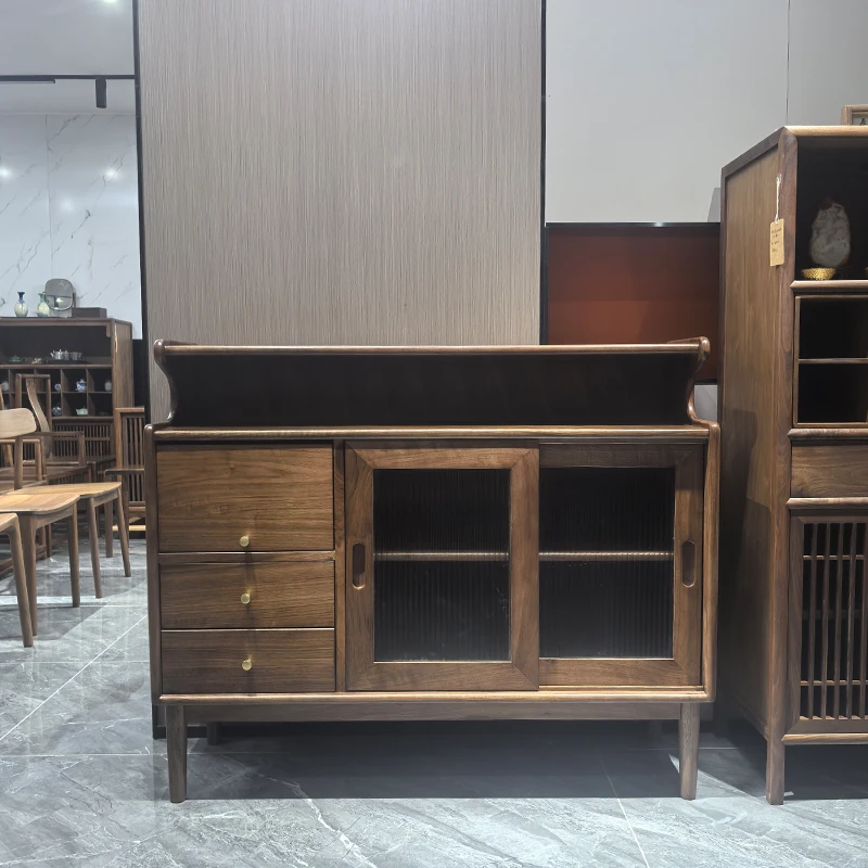 北美黑胡桃木餐边柜柜子储物柜靠墙收纳矮柜碗柜纯实木客厅茶水柜