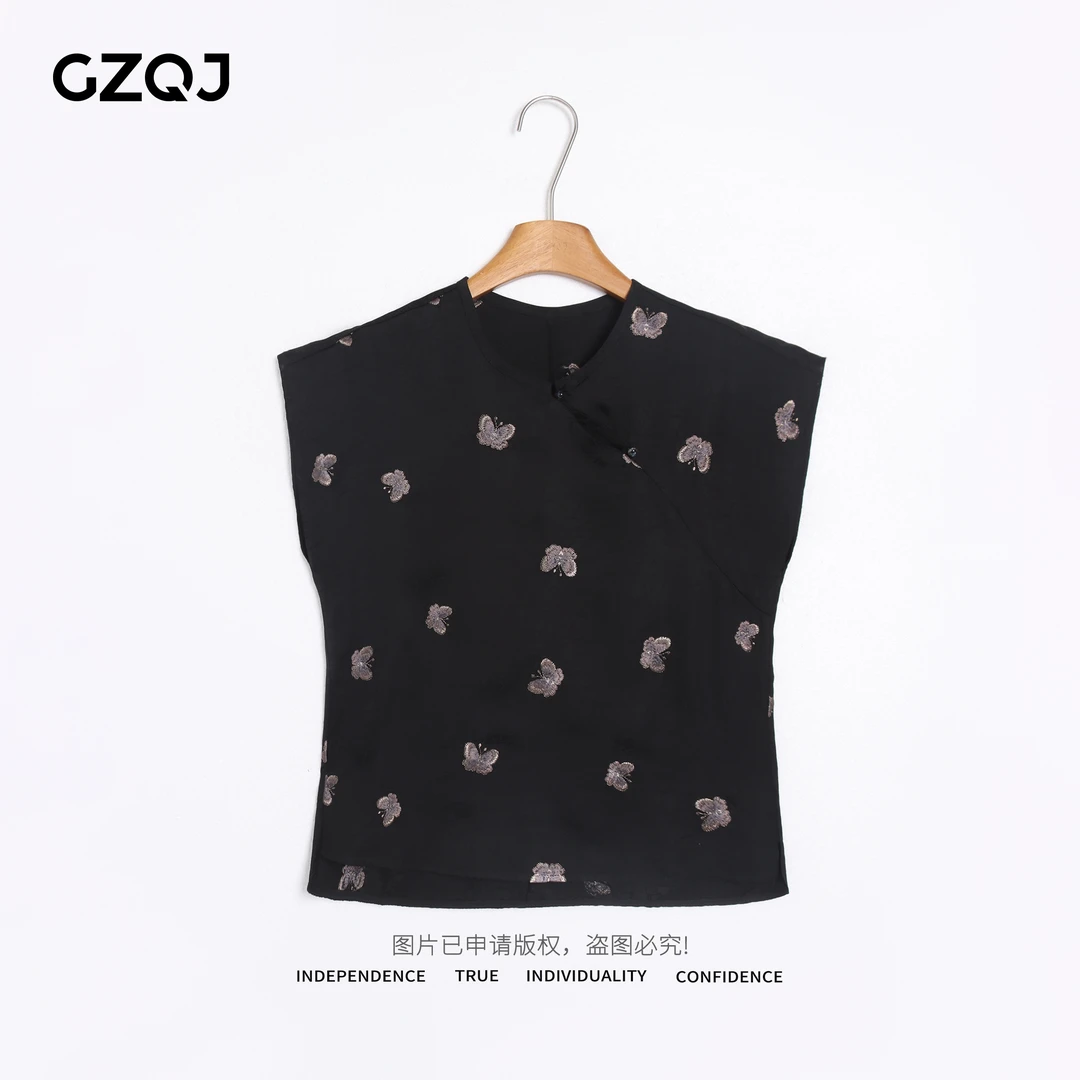 老琴私服【蝶影墨香】人丝香云纱欧若风洋气国风蝴蝶上衣女夏季231