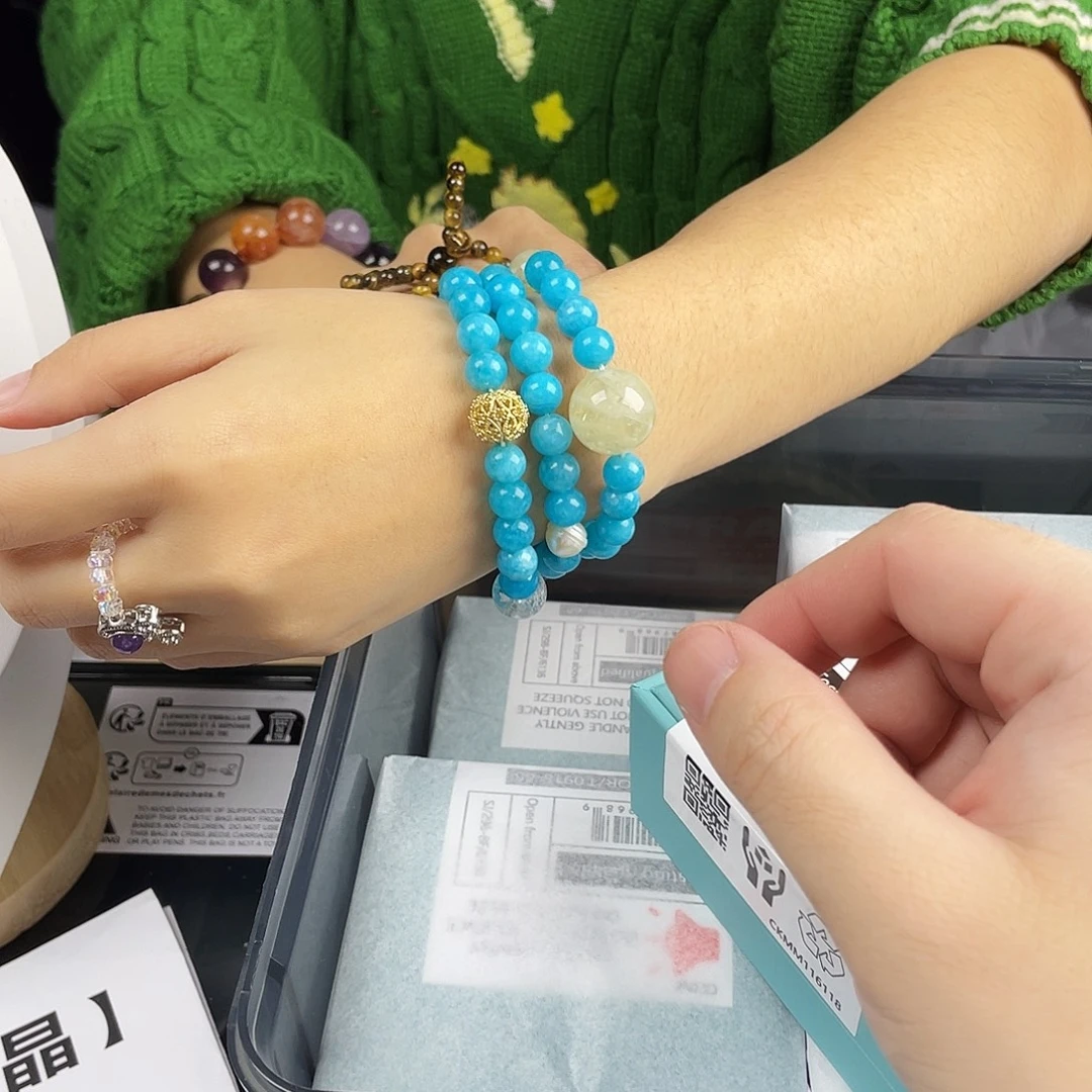 黄晶手串银S925镀金镶嵌