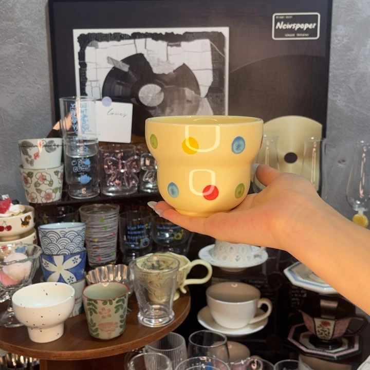 陶瓷波点奶油葫芦咖啡杯（明天发货）