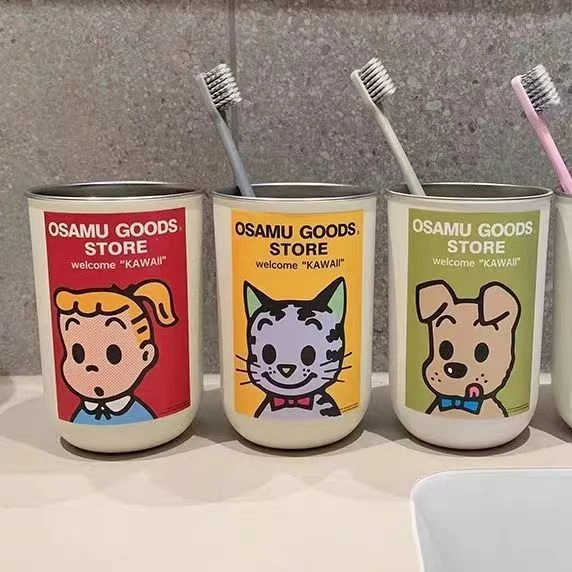 可爱情侣漱口杯轻奢高端不锈钢家用牙刷杯学生旅行便携带洗漱水杯