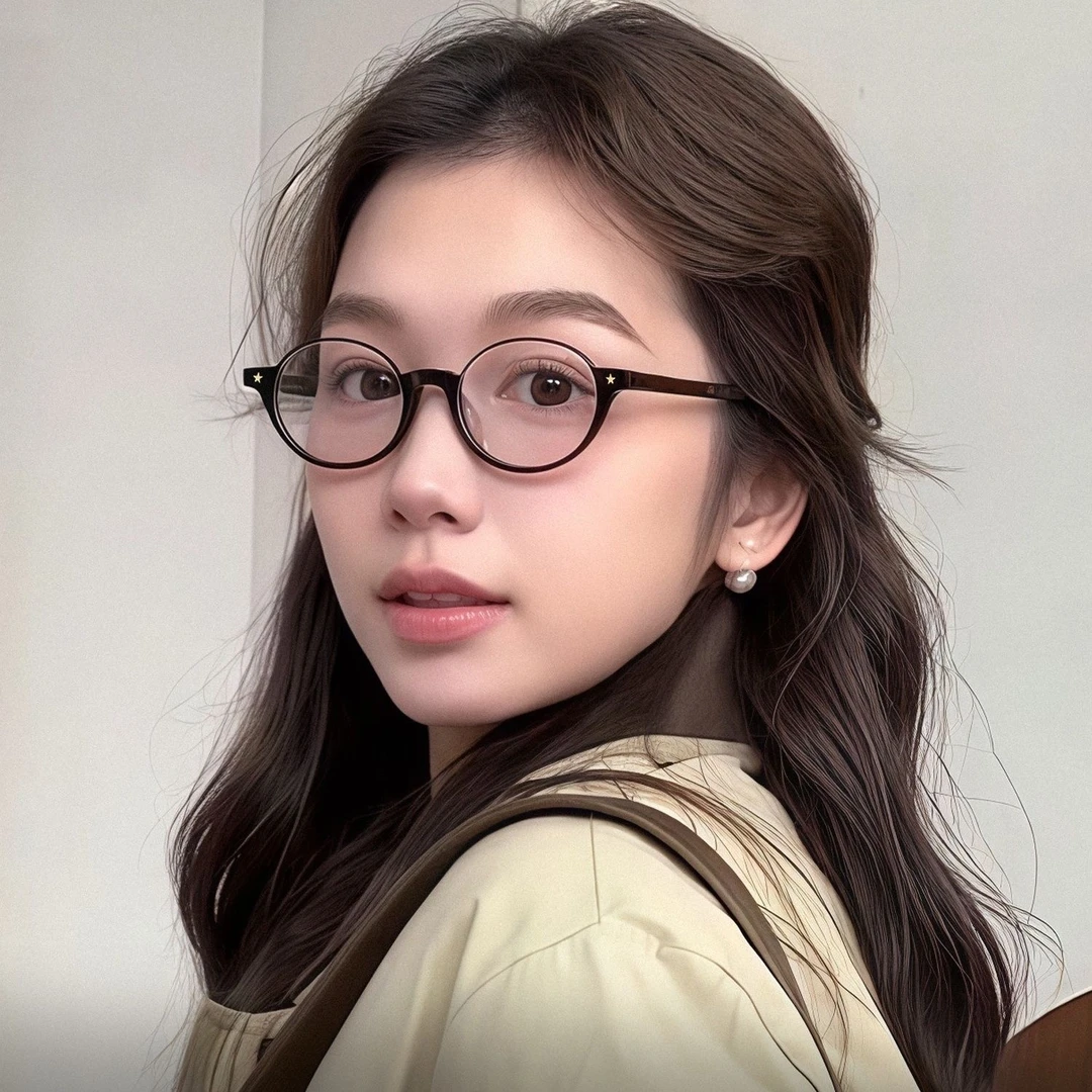 超轻日系下半框椭圆小框女款可配近视度数玳瑁色文艺书呆子