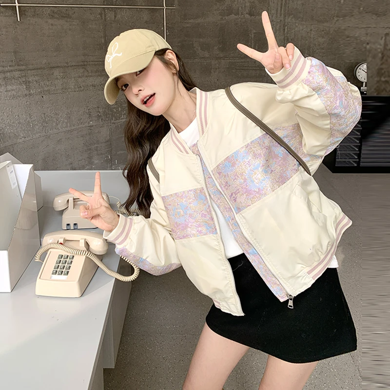 设计感小众新中式印花宽松棒球服夹克女春新款休闲复古炸街短外套