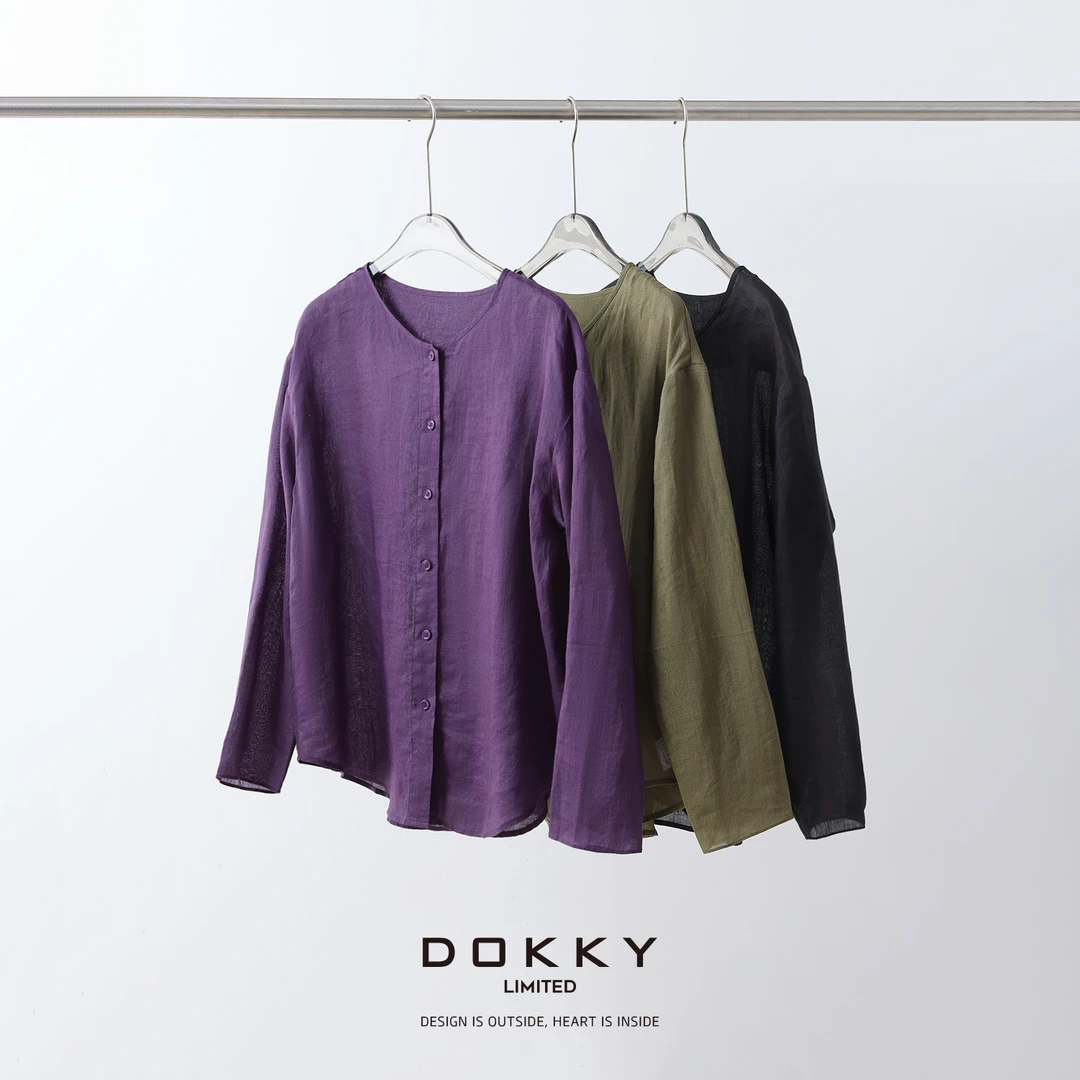 Dokky「氛围感神衣.紫标」定纺100苎麻.无领衬衫LA0278