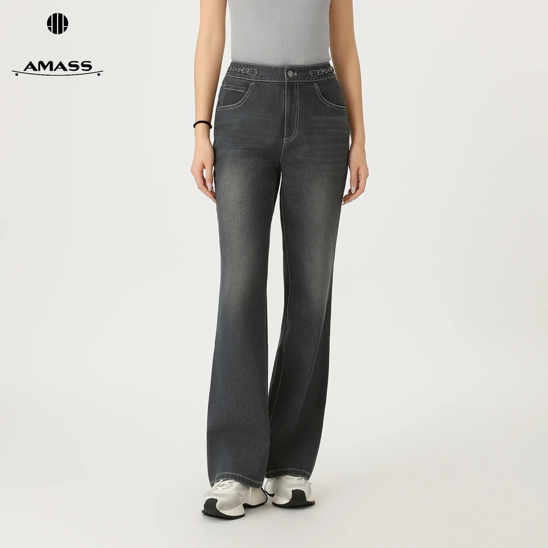 AMASS/阿玛施时尚复古休闲裤链条砂洗喇叭牛仔裤女510011
