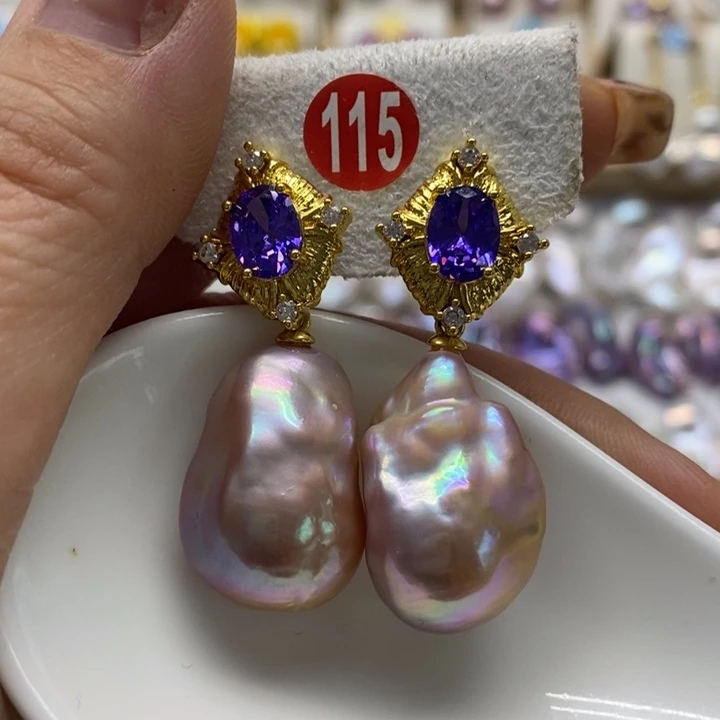 银S925镶嵌耳饰淡水珍珠