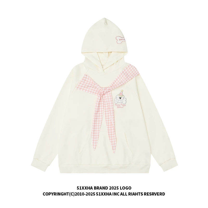 51嘻哈美式可爱小熊植绒宽松套头帽衫男女款潮牌情侣披肩连帽卫衣