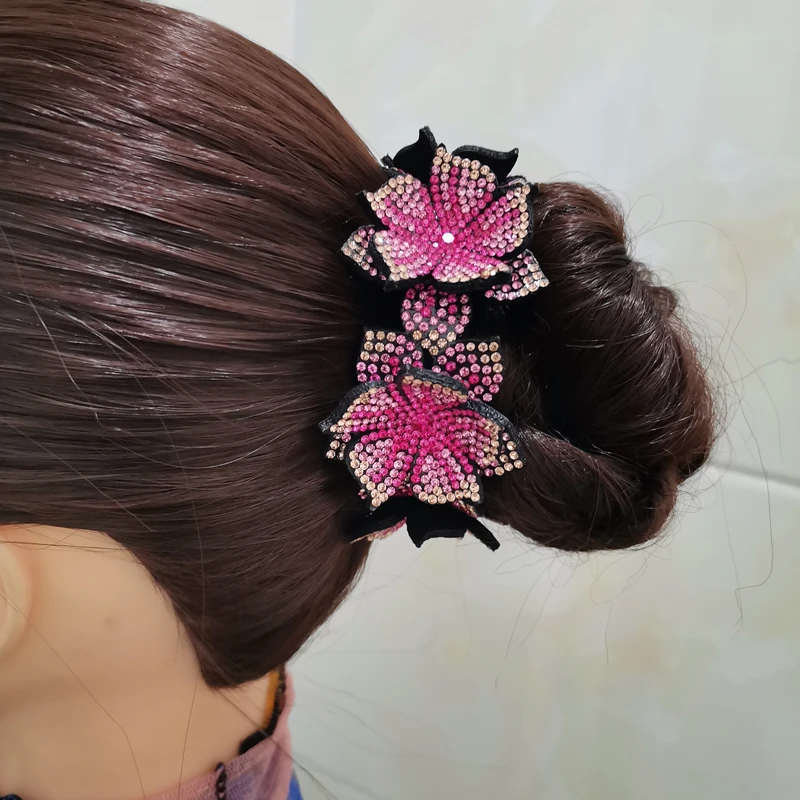 丸子头扣发饰抓夹发卡水钻扭夹头饰后脑勺花苞头懒人盘发神器发夹