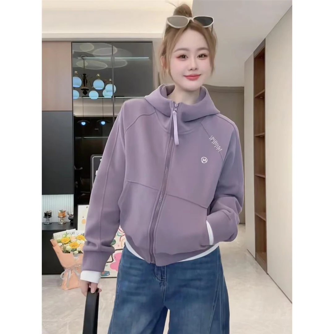 连帽字母刺绣卫衣外套女秋季新款小个子时尚洋气休闲短款上衣