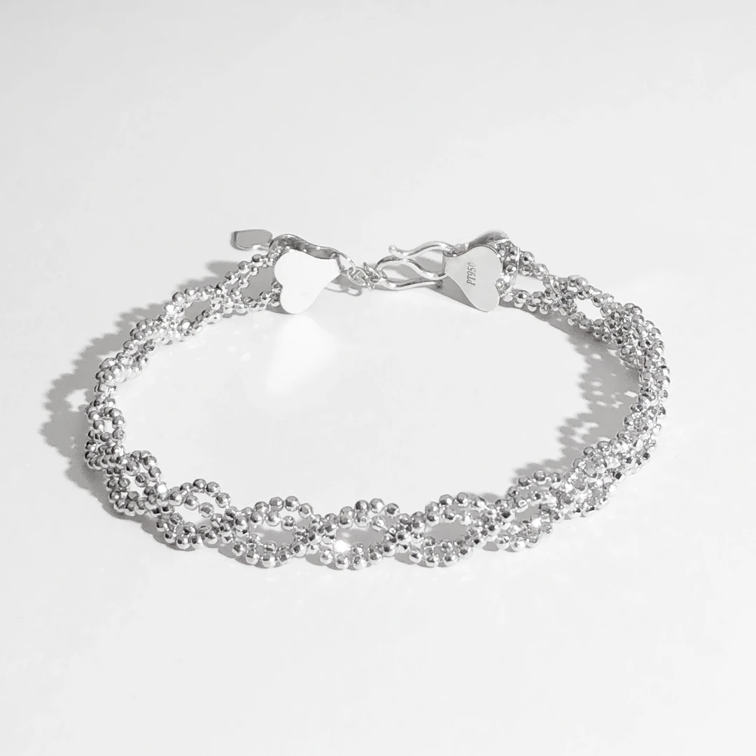 Pt950铂金编织水波蹦迪珠手链爆闪爆亮轻奢女款铂金蹦迪珠手链