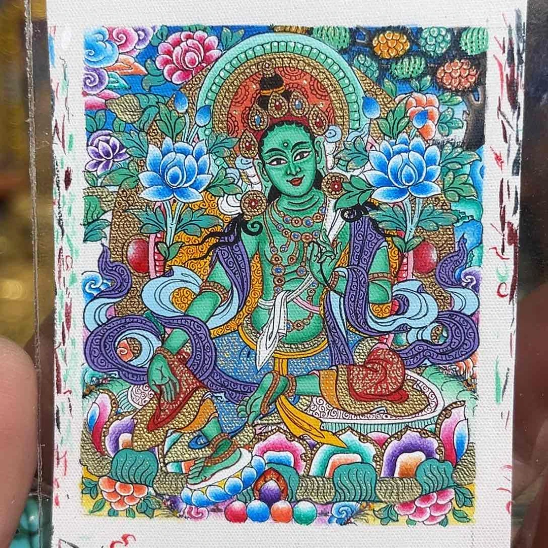 吊坠青海热贡纯手绘绿度母