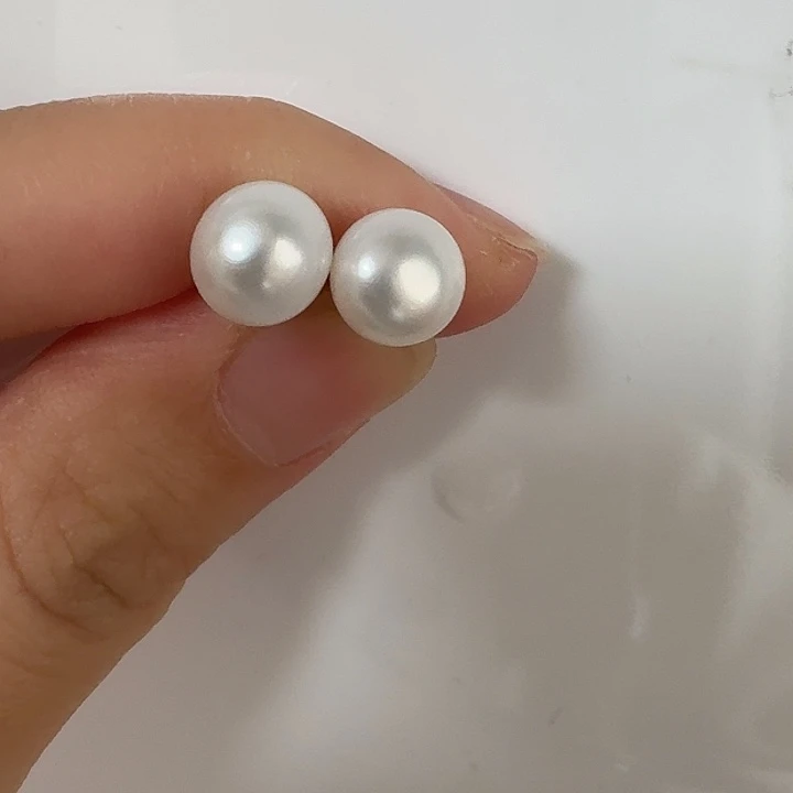 淡水珍珠耳饰银S925镶嵌8-9mm
