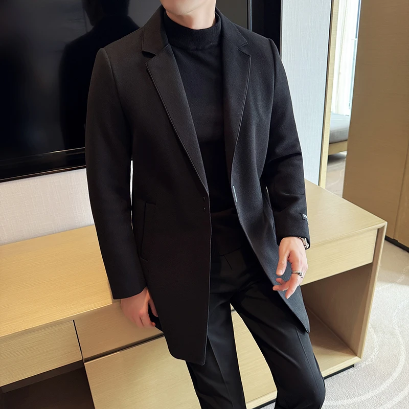 秋冬季羊毛大衣男士英伦韩版潮流毛呢外套男中长款加厚呢子风衣男