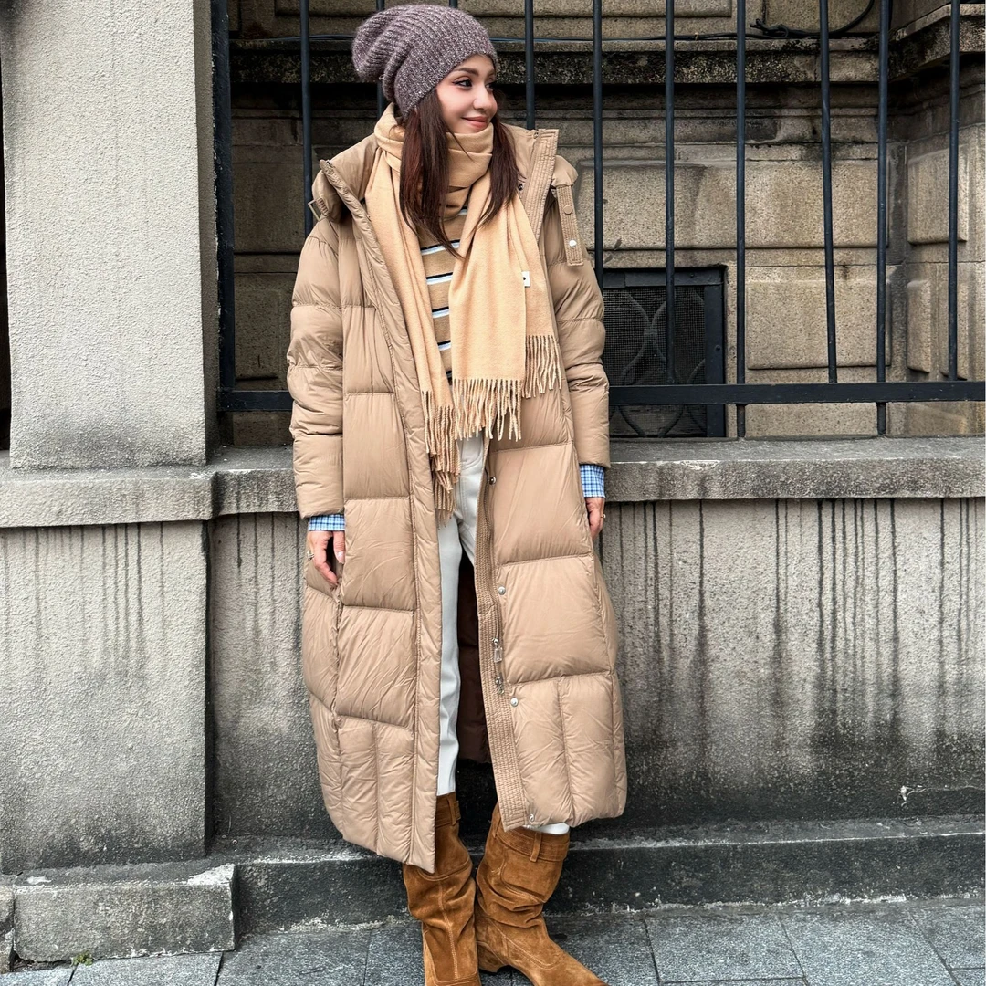 MUBINE 25年冬季款时尚休闲显瘦长款保暖连帽羽绒服 25267