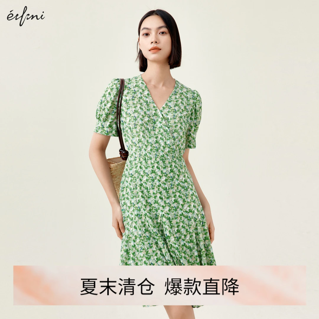 【商场同款】伊芙丽法式森林系连衣裙女25夏季度假碎花裙1F6191091