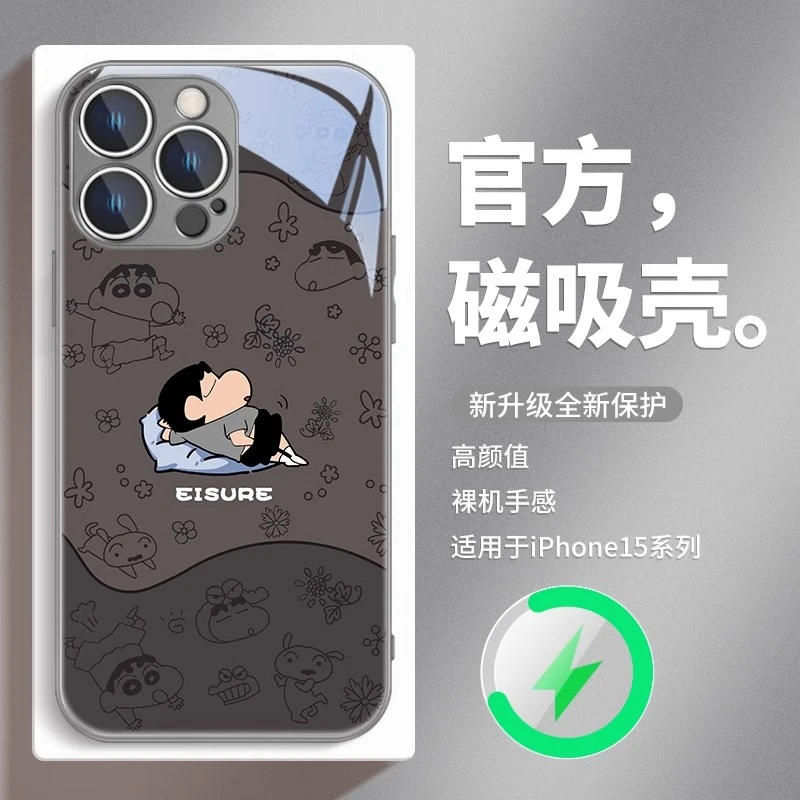 蜡笔小新适用苹果16pm磁吸手机壳华为mate60卡通pura70趣味小米15