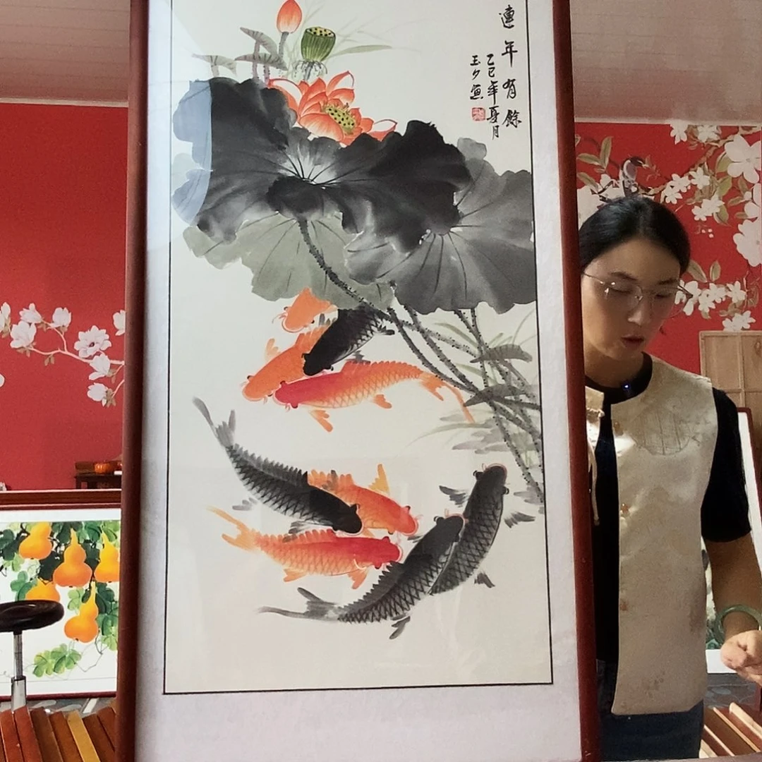 国画手写手绘国画作品带框包邮62✖️122