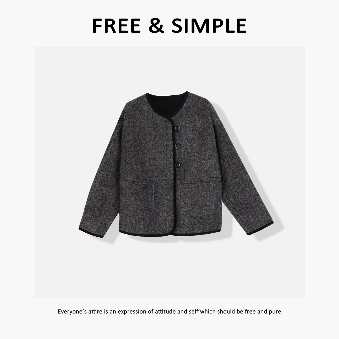 Free&Simple-‘悸动’早秋款极简风小众休闲圆领扣子外套-12019