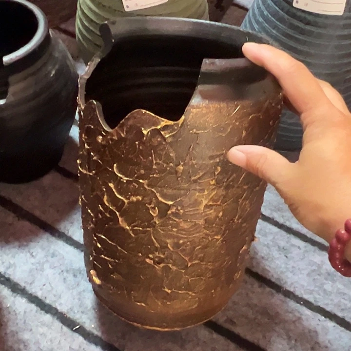 粗陶盆有孔高24口14
