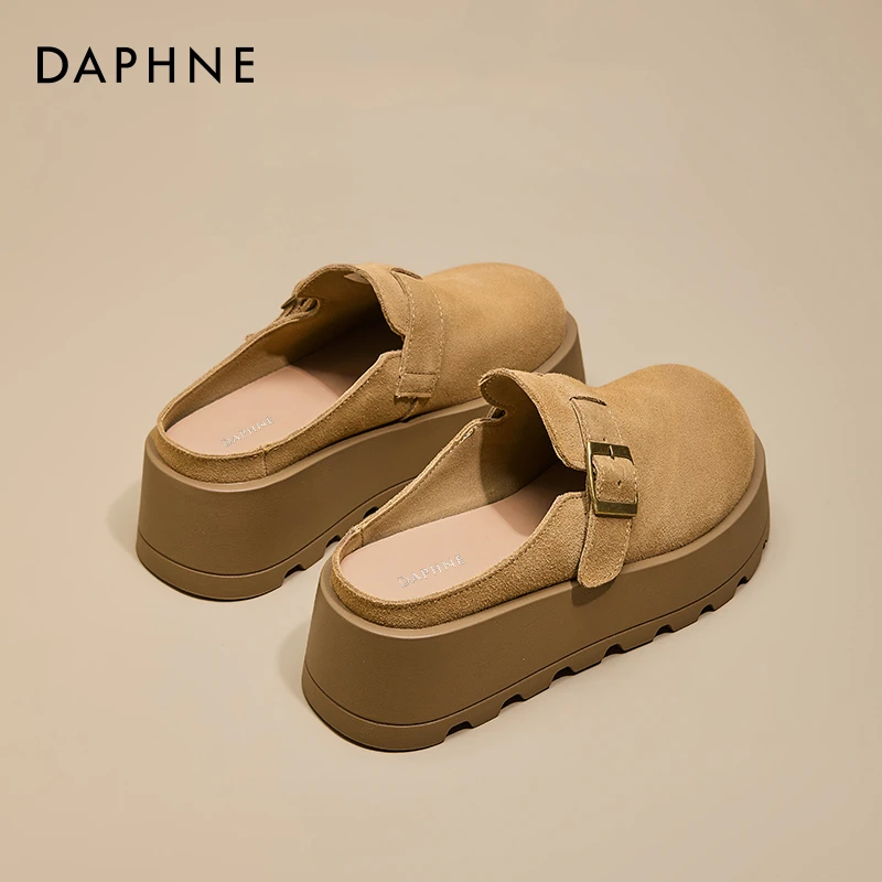 达芙妮厚底勃肯鞋女2025新款秋季外穿爆增高一脚蹬包头半拖单鞋爆