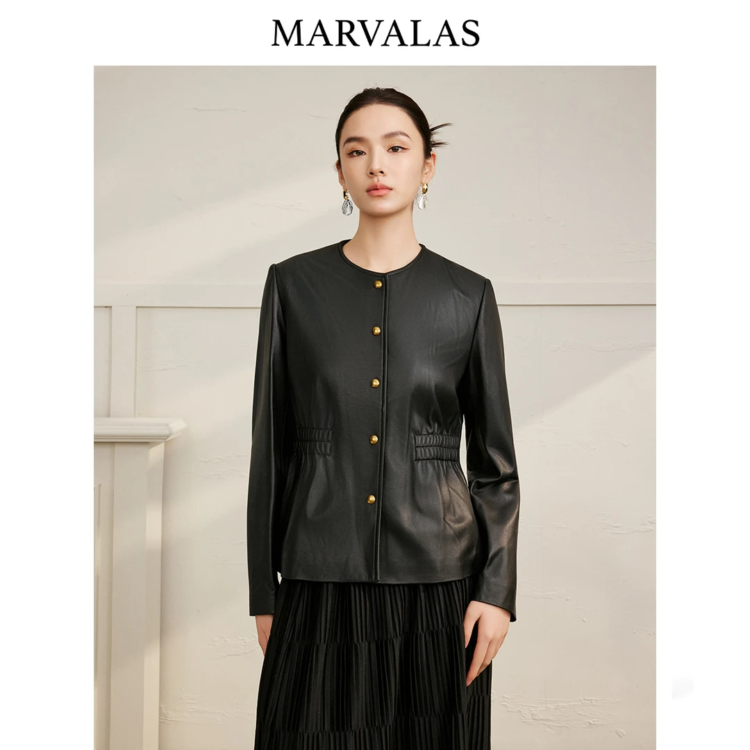 【辛小北】绵羊皮外套秋季新款时尚弹力收腰设计气质干练皮衣