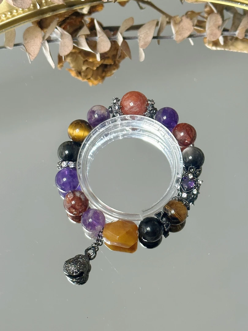 （克罗地亚狂想曲）紫水晶红胶花手串 颜色微差多样性发其一Z019