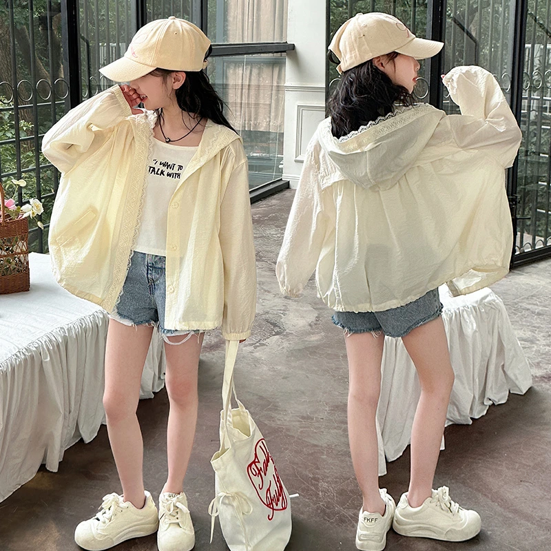 女童防晒衣夏季薄款2025新款洋气大童外套儿童冰丝防晒服连帽外套