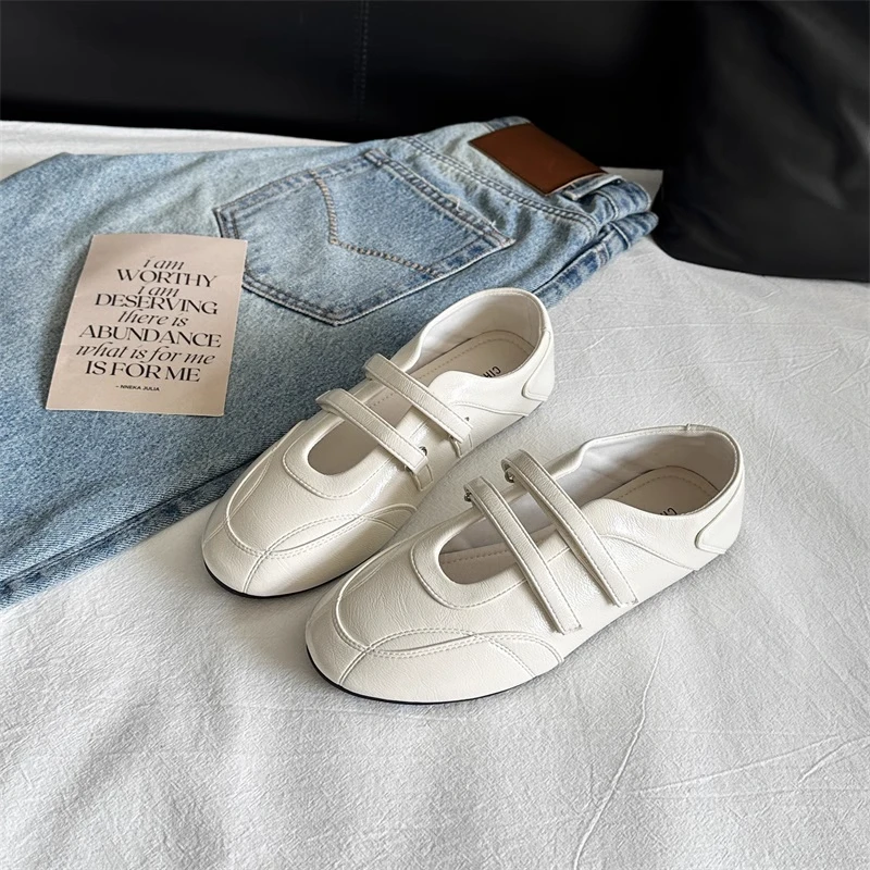 自留款~新款魔术贴平底运动休闲鞋女百搭圆头软底芭蕾风玛丽珍鞋