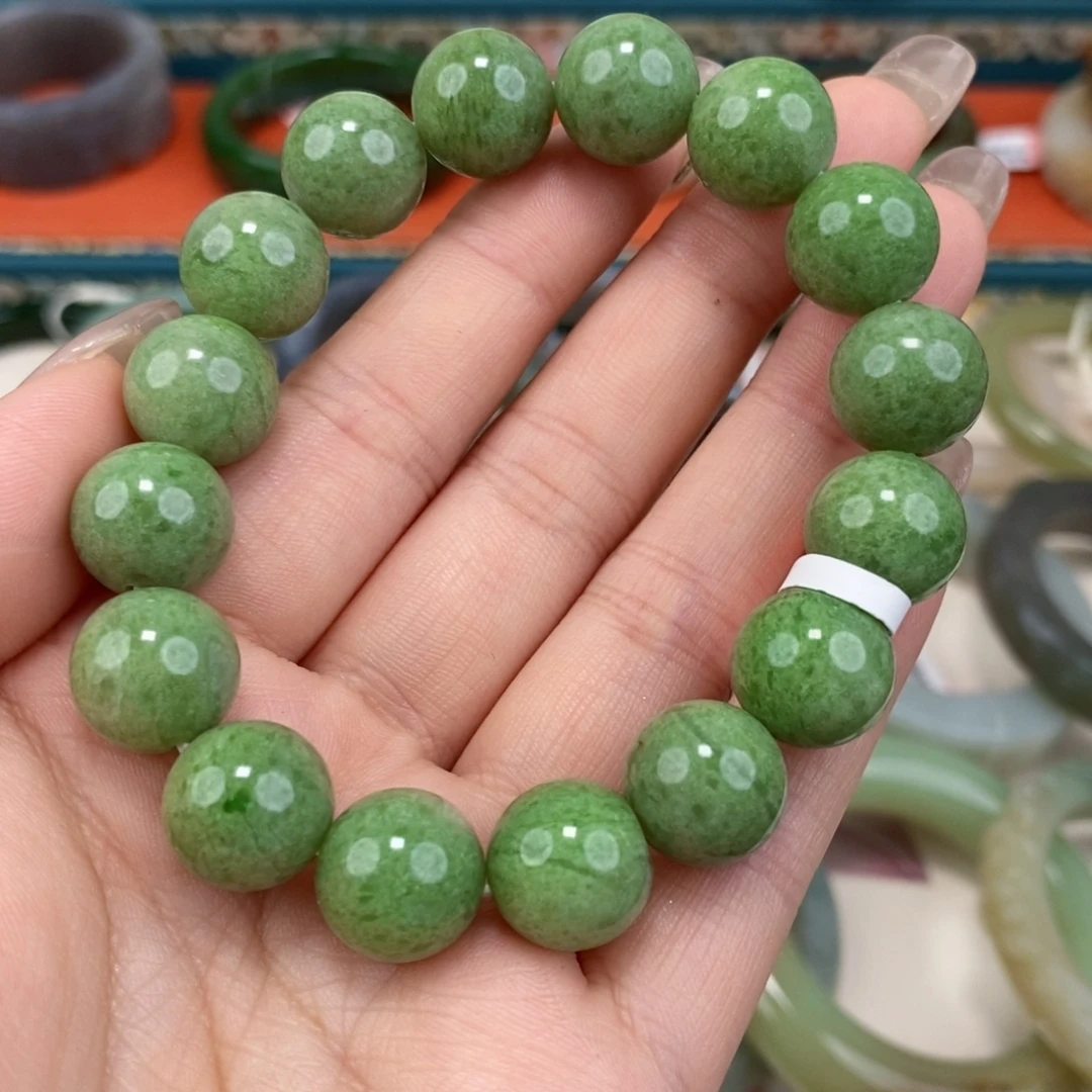 和田玉未镶嵌手链翠青手串13.2mm