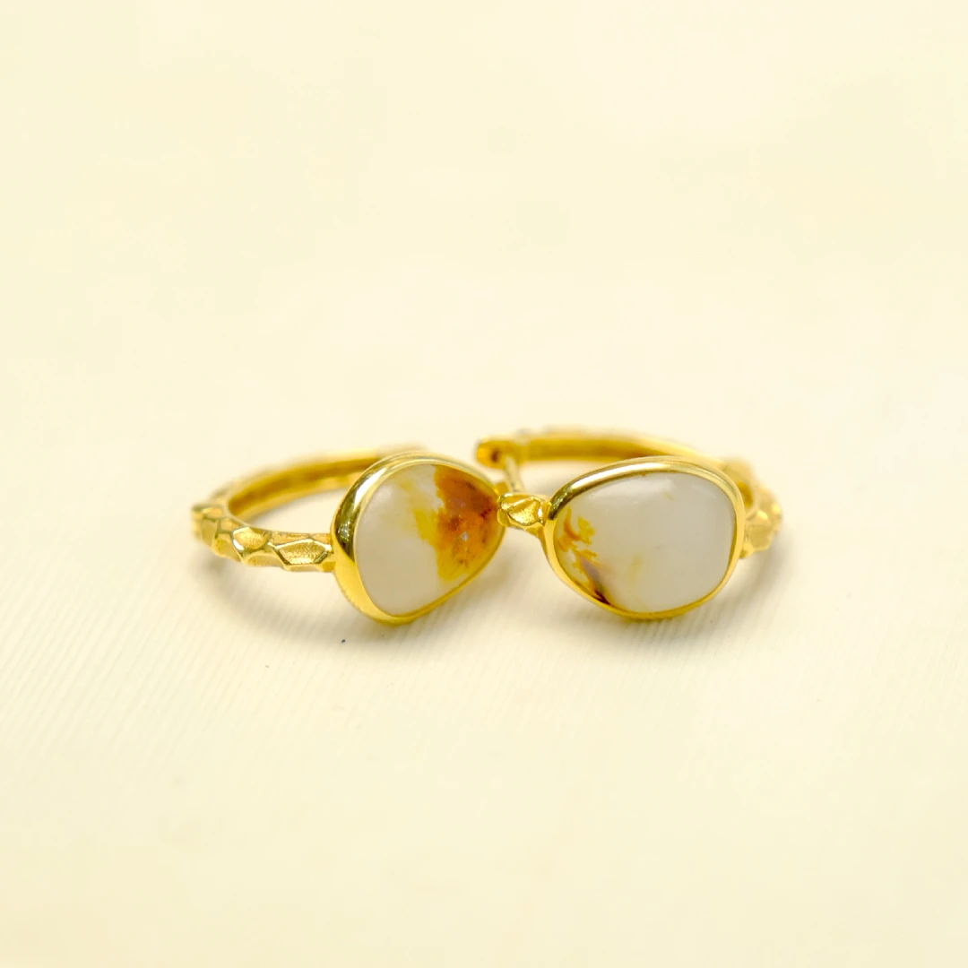 和田玉复古耳环18k金镶嵌女时尚耳饰简约气质白玉耳扣