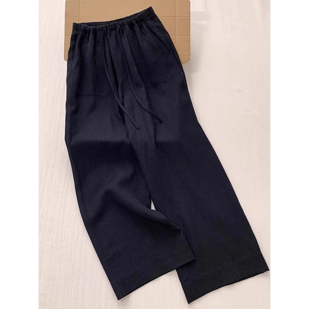 这版型巨爱！巨舒服~黑色阔腿裤女夏季薄款宽松抽绳垂感休闲直筒裤