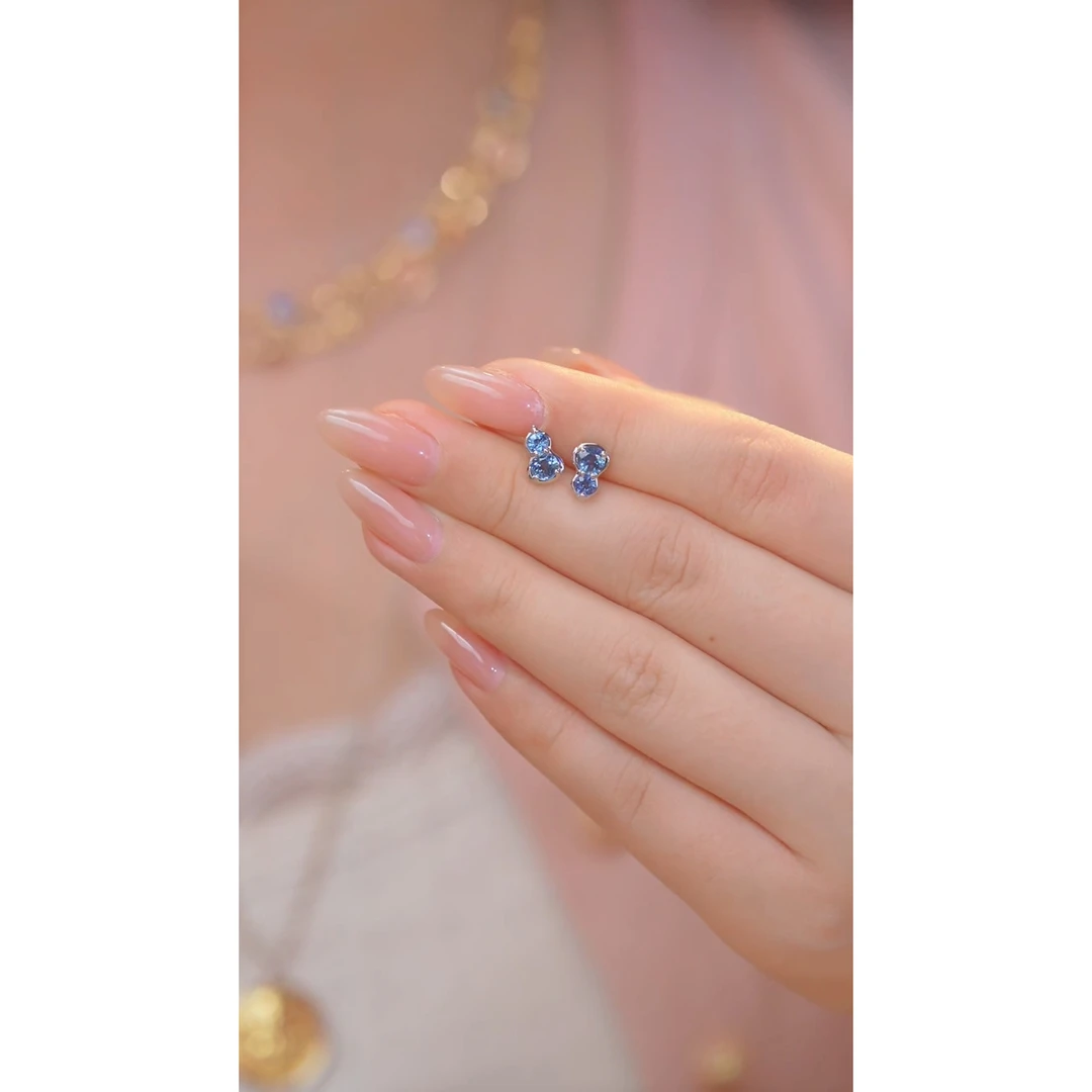 蓝宝石耳饰18K金镶嵌（1ct）@@U9075