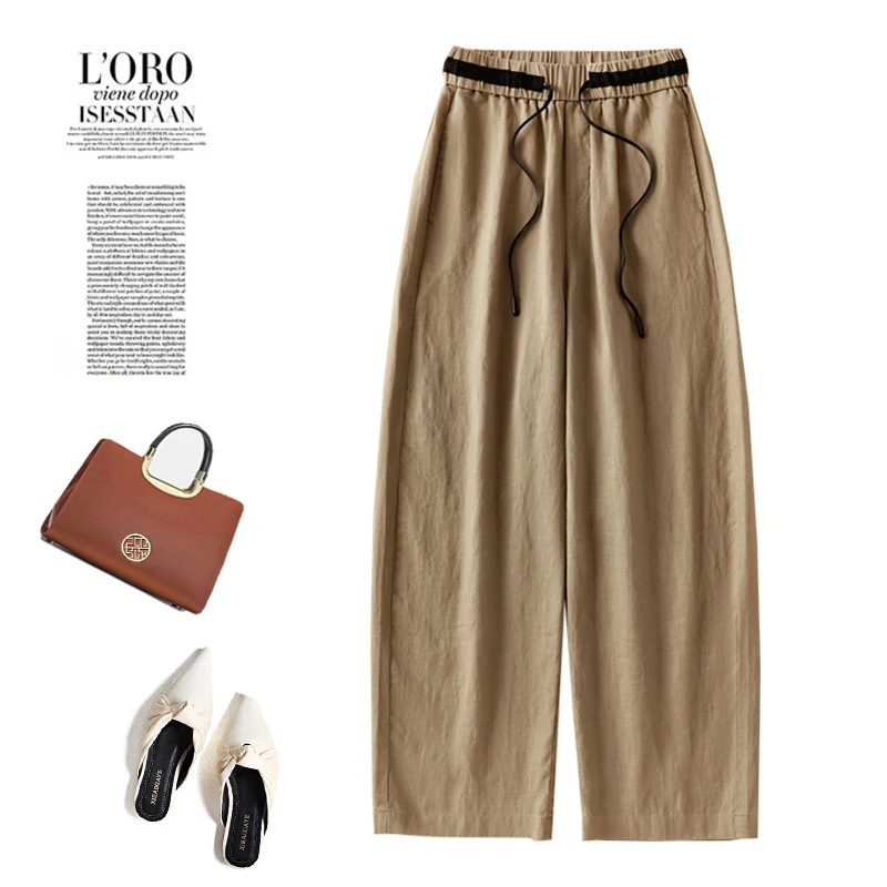 亚麻九分裤女2025夏季新款高腰显瘦垂感小个子透气凉凉裤休闲长裤