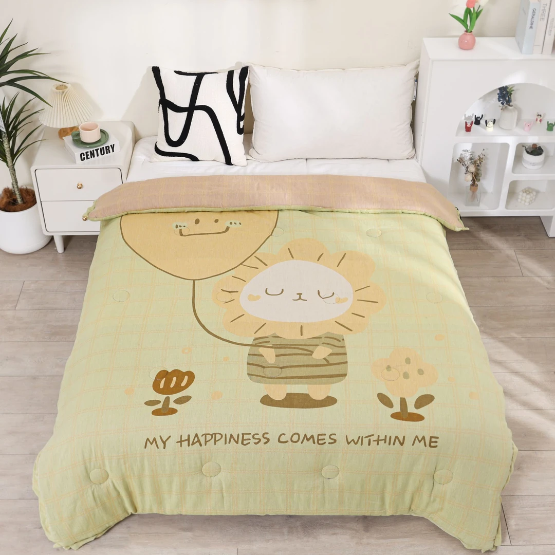 【1.5米单人爱心气球】1.5米*2米纯棉双层纱春秋被AB可机洗