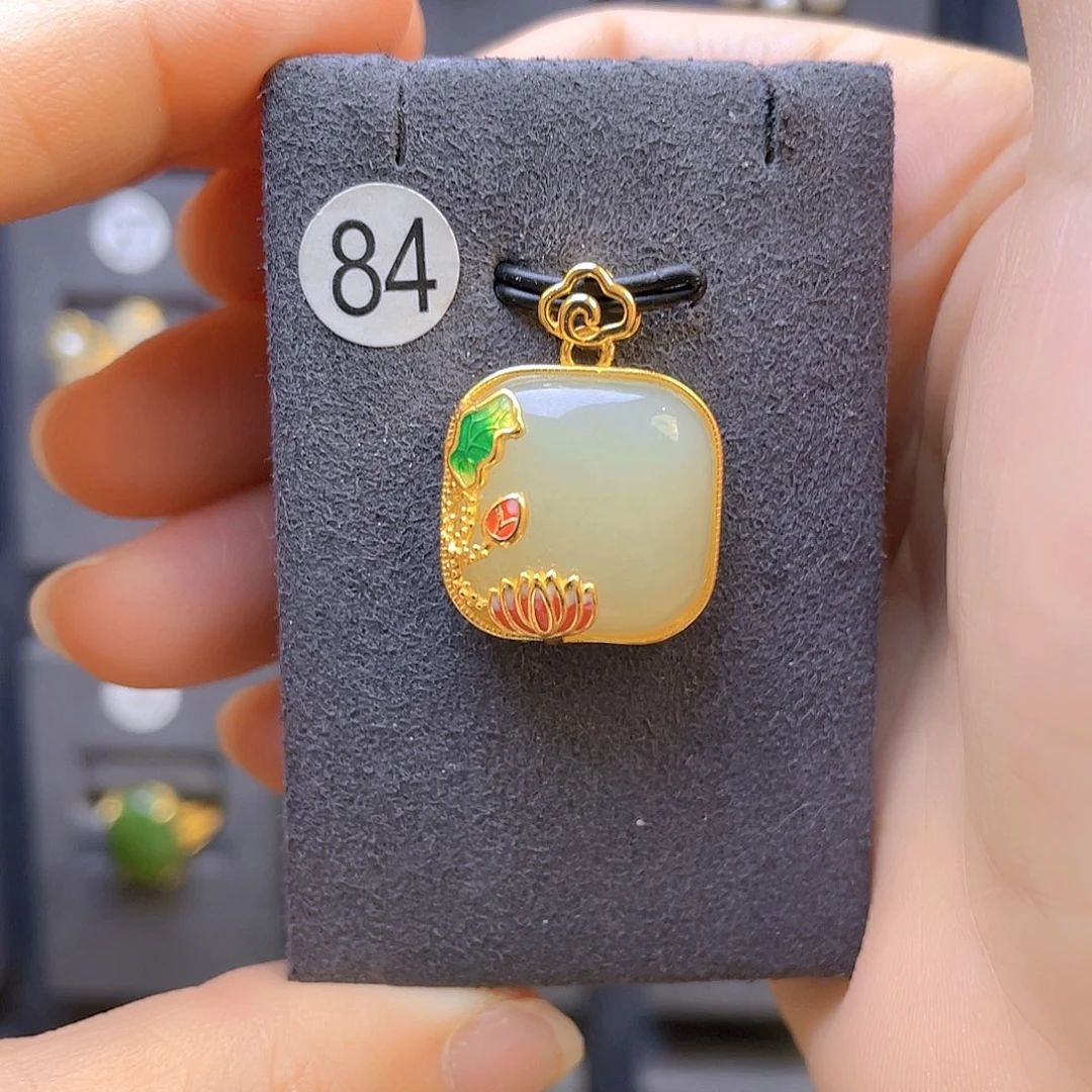 和田玉颈饰银S925镀金镶嵌