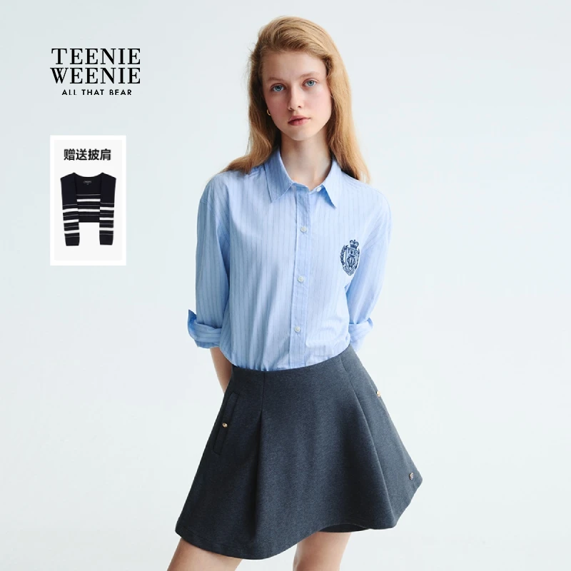 *TeenieWeenie小熊女装衬衫简约大方披肩拼接条纹衬衣TTYS257802W
