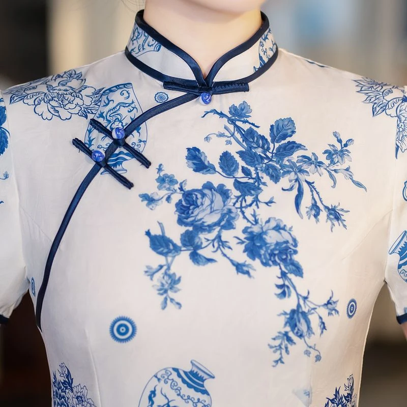 GUCHENG丝绸·中式复古气质中长款旗袍【3233】