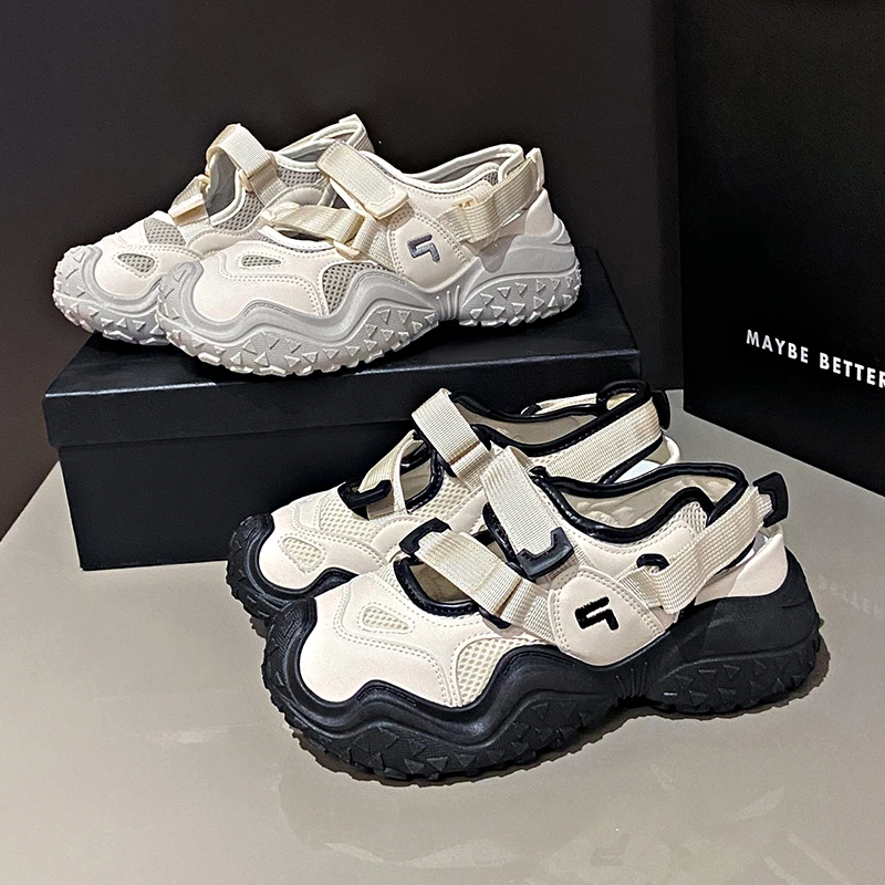 踩屎感镂空运动凉鞋女夏季2024新款户外徒步登山鞋丑萌单网老爹鞋